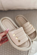 Roly Beige Faux Leather Studded Women's Mules