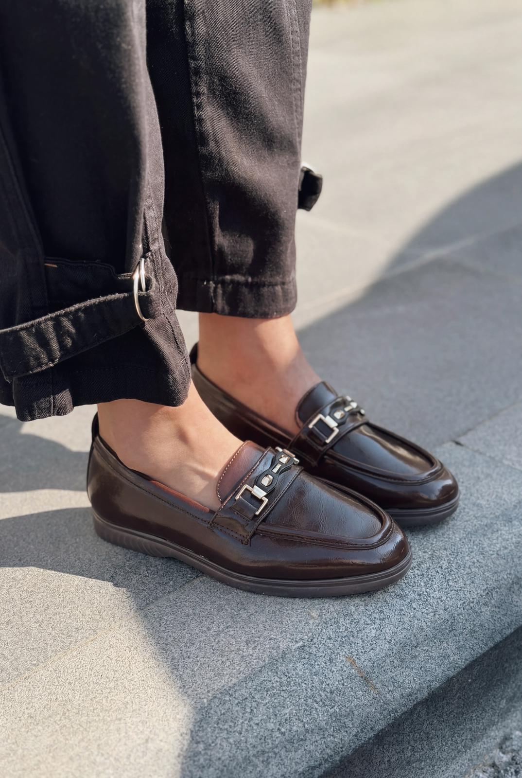 Toler Dark Brown Patent Faux Leather Women's Loafers