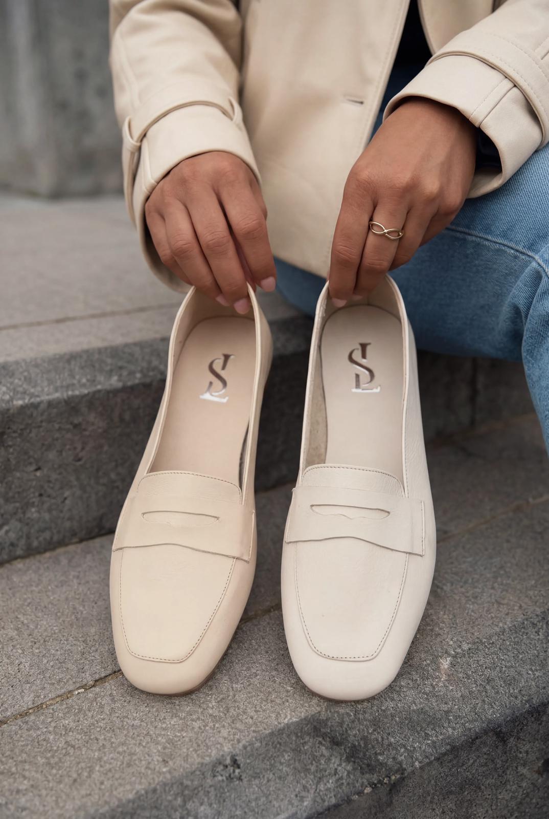Melniel Beige Genuine Leather Women's Loafers