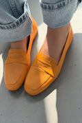 Melniel Orange Genuine Leather Women's Loafers