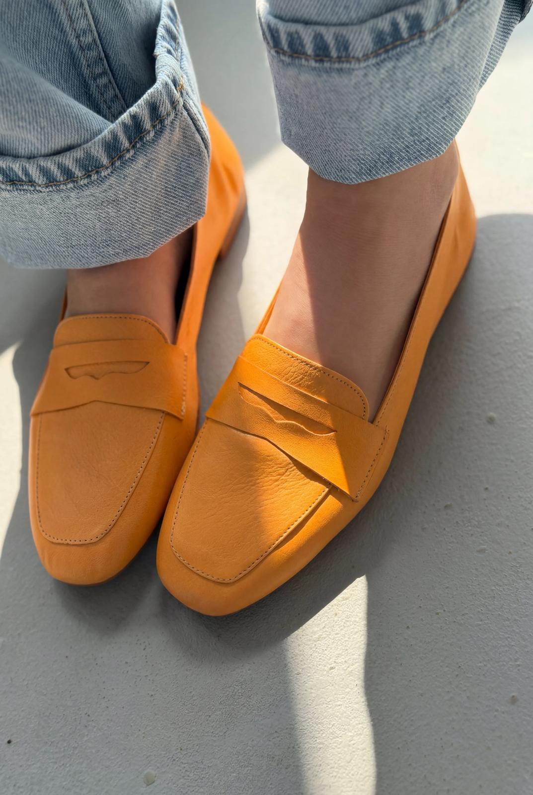 Melniel Orange Genuine Leather Women's Loafers