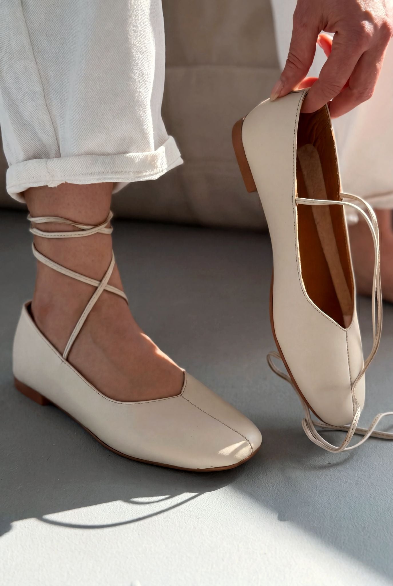 Morven Beige Genuine Leather Women's Flats