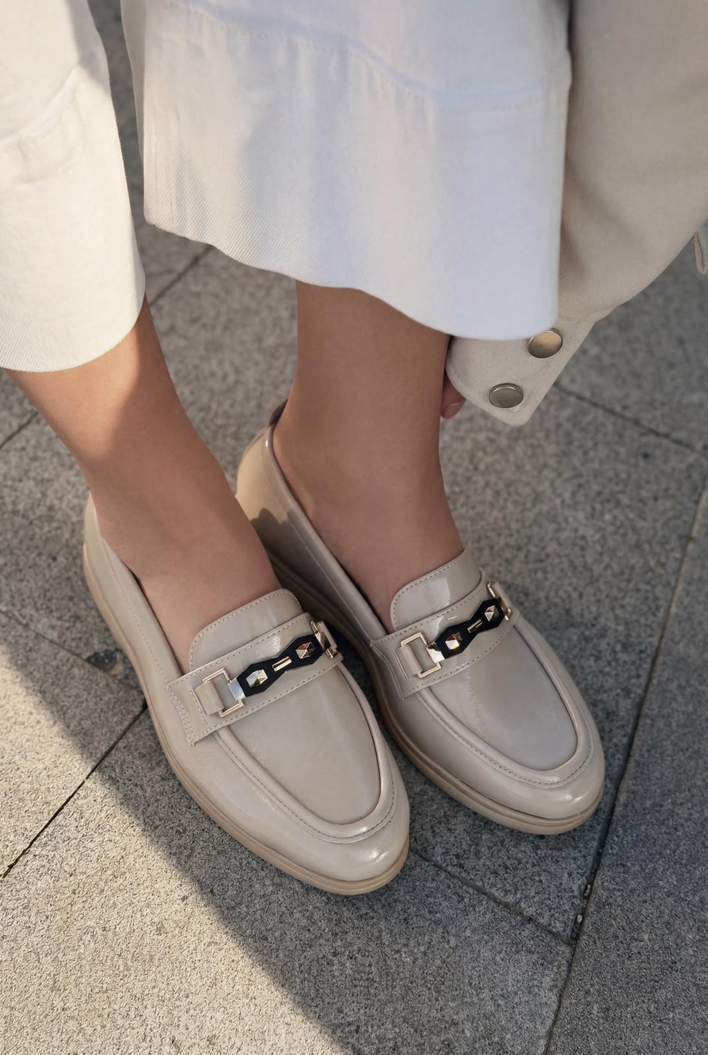 Toler Beige Patent Faux Leather Women's Loafers