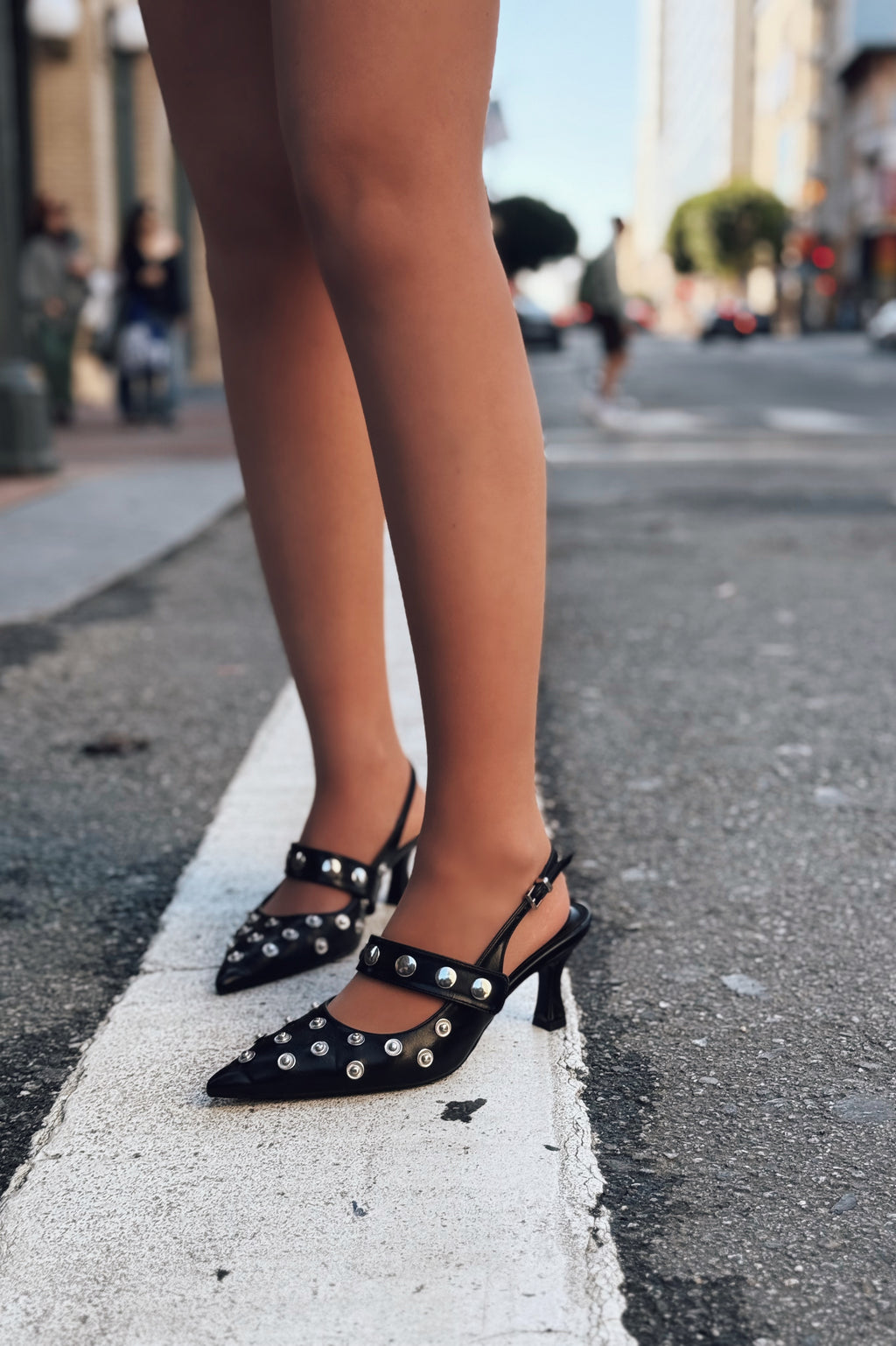 Selorin Black Faux Leather Studded Stiletto