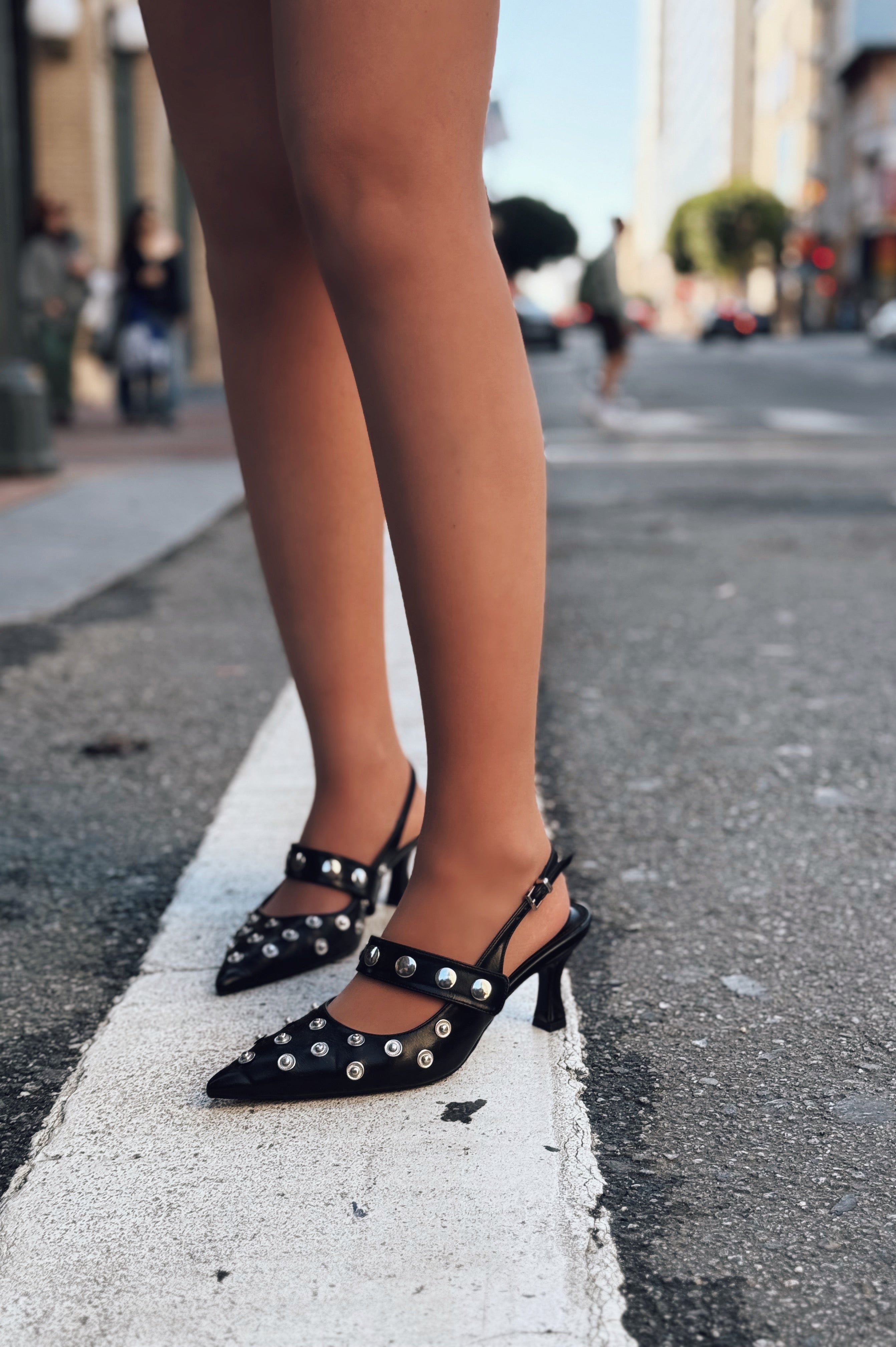 Selorin Black Faux Leather Studded Stiletto