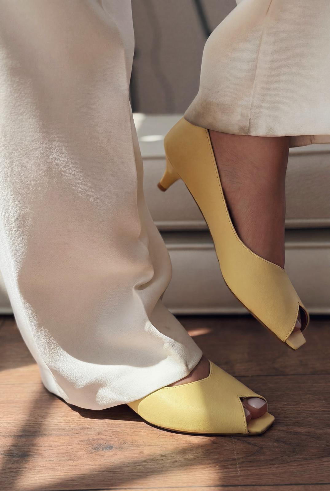Norvion Yellow Genuine Leather Faux Leather Women's Pumps