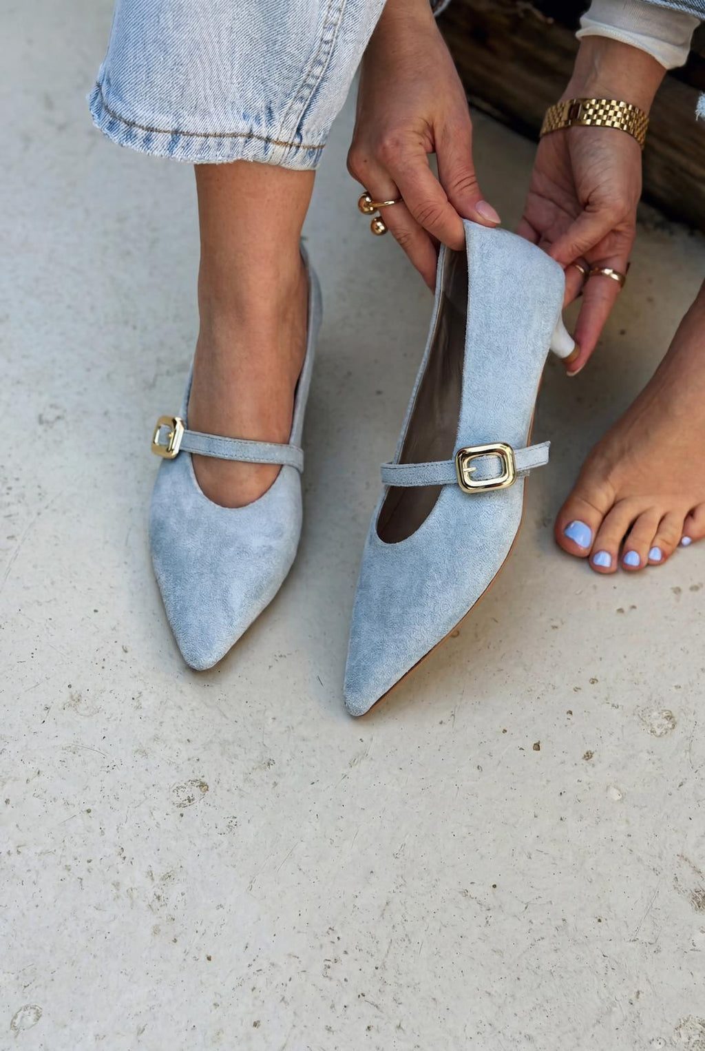 Karden Baby Blue Suede Women's Stilettos