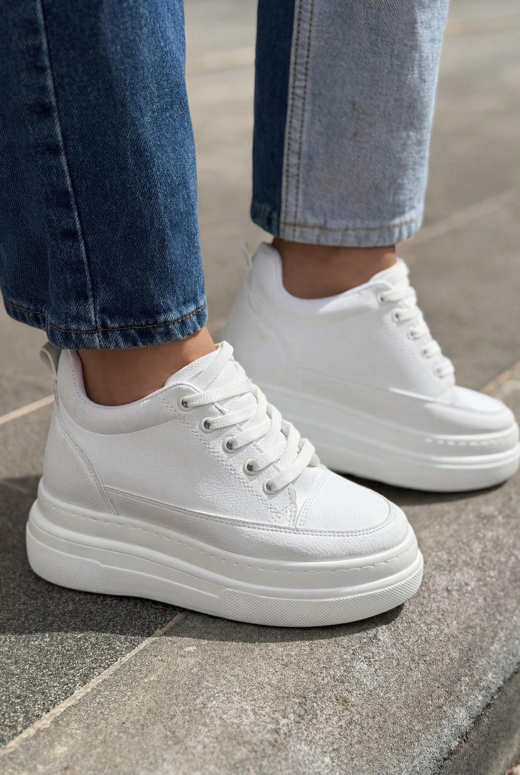 Korin White Faux Leather Women's Hidden Wedge Sneakers