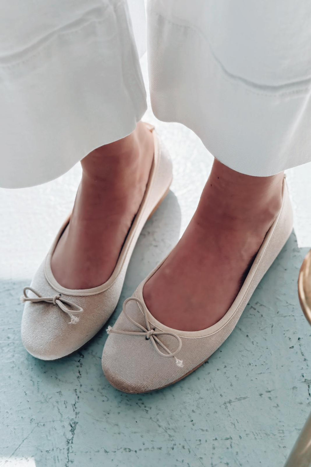 Lante Beige Velvet Women's Mary Jane Flats