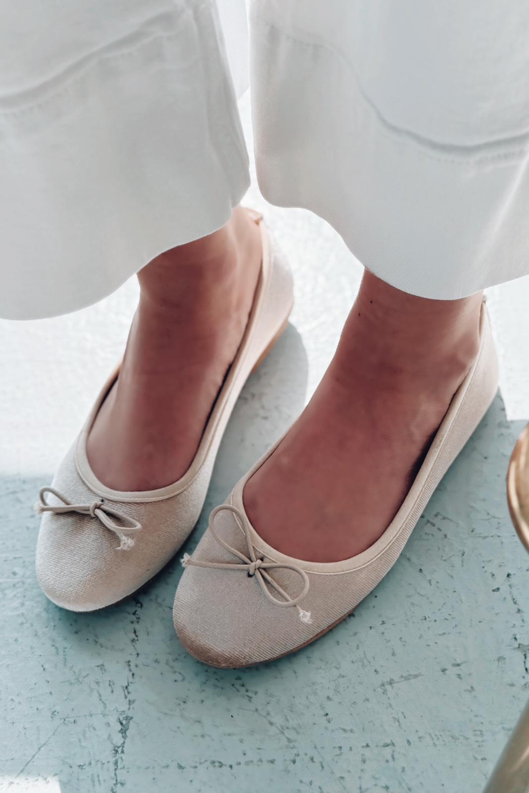 Lante Beige Velvet Women's Mary Jane Flats