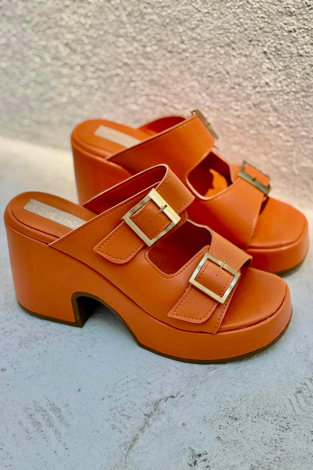 Livons Orange Faux Leather Platform Pumps Women's Mules