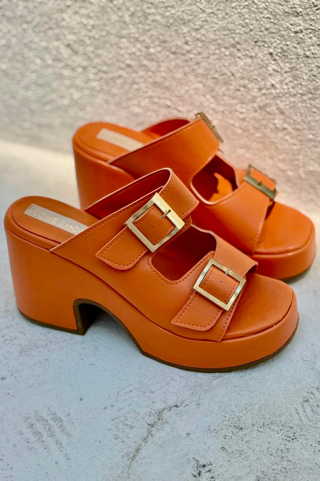 Livons Orange Faux Leather Platform Pumps Women's Mules