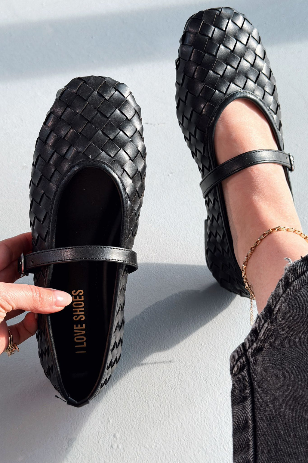 Roselle Black Faux Leather Women's Flats