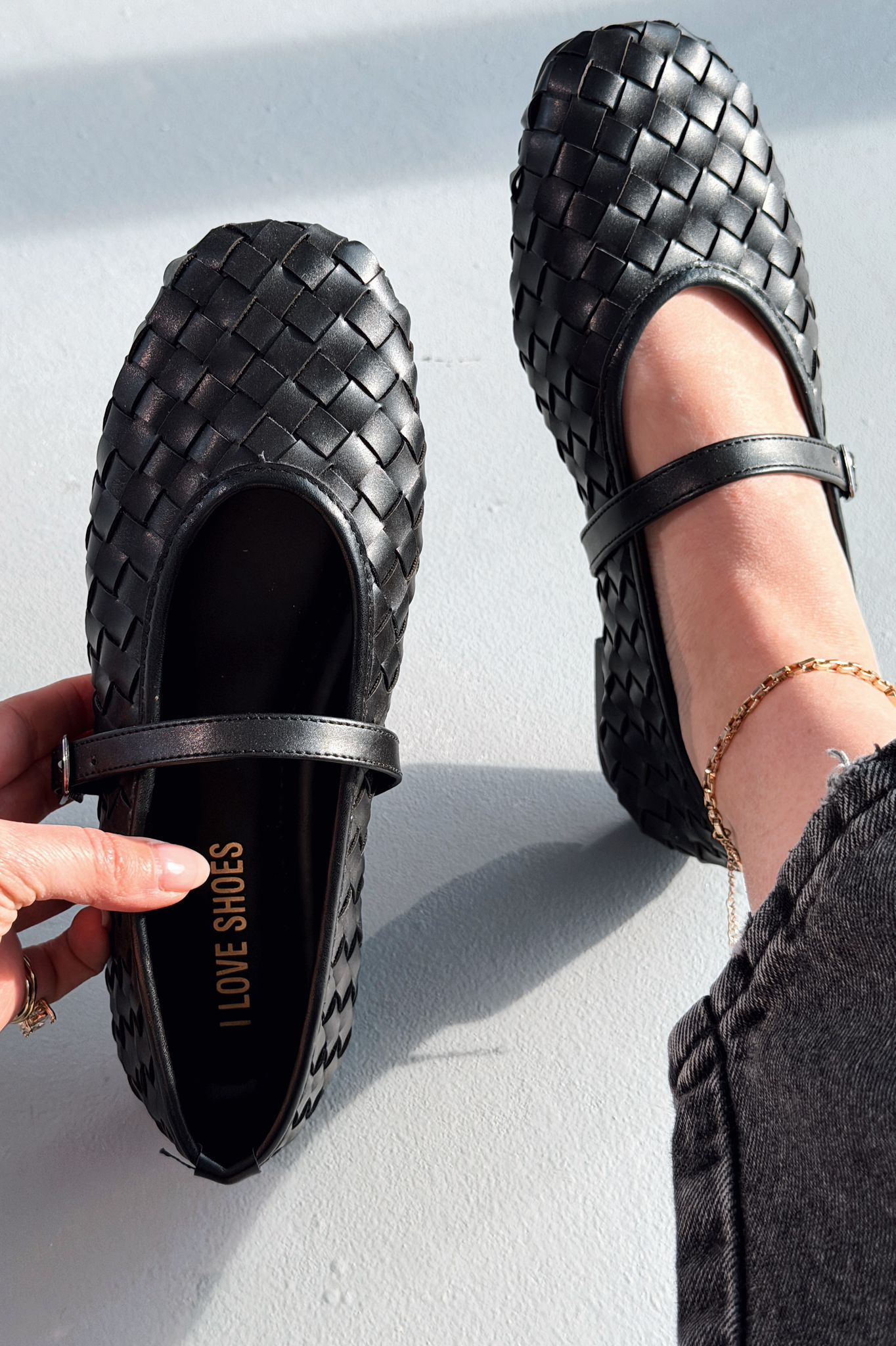 Roselle Black Faux Leather Women's Flats