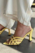 Lumon Yellow Faux Leather Strap Detail Pumps