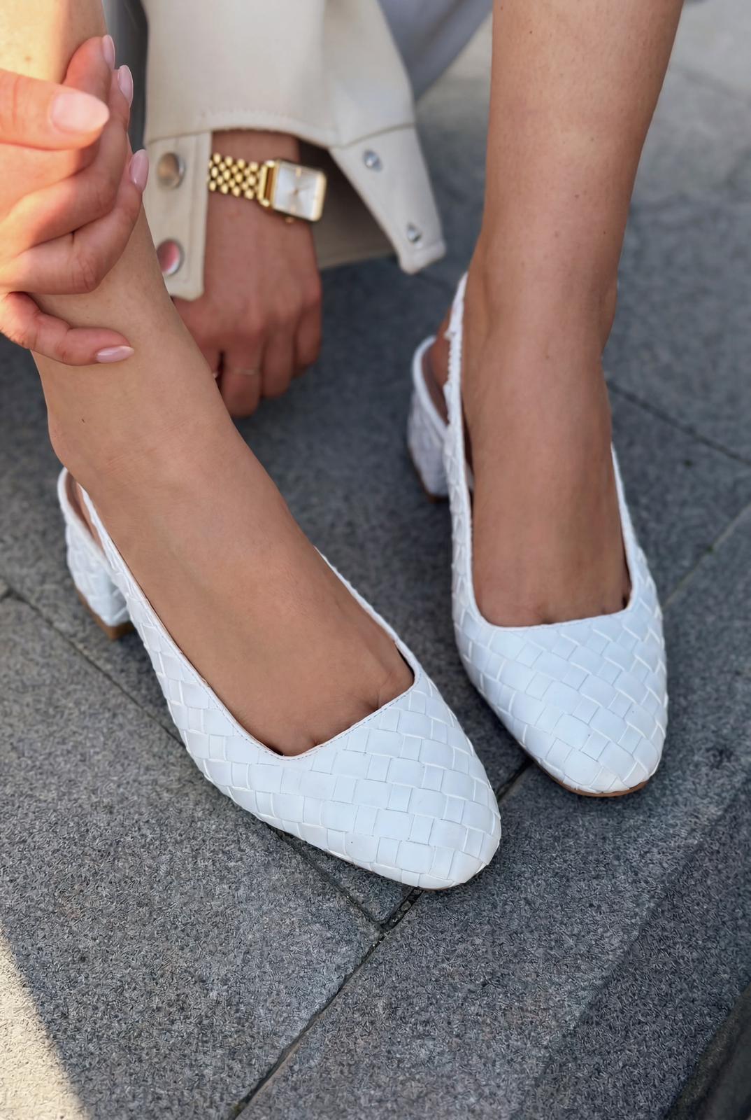 Solen White Faux Leather Woven Detail Women's Mary Jane