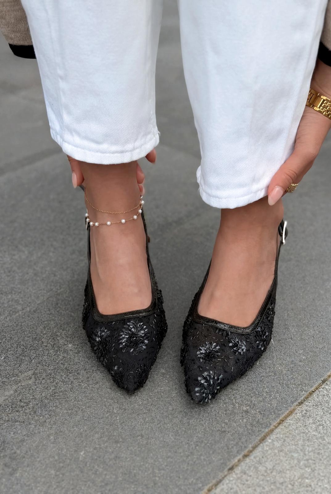 Serona Black Embroidered Women's Stilettos
