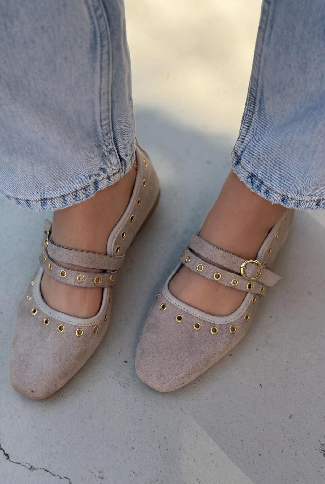Elia Beige Suede Women's Flats