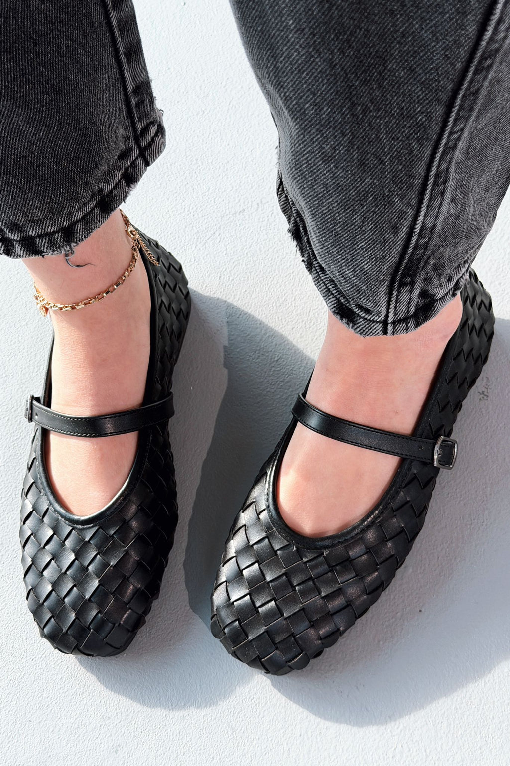 Roselle Black Faux Leather Women's Flats