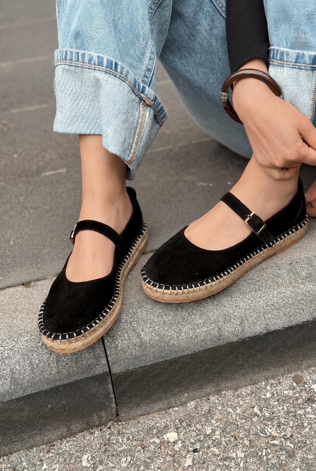 Marena Black Genuine Suede Women's Espadrille