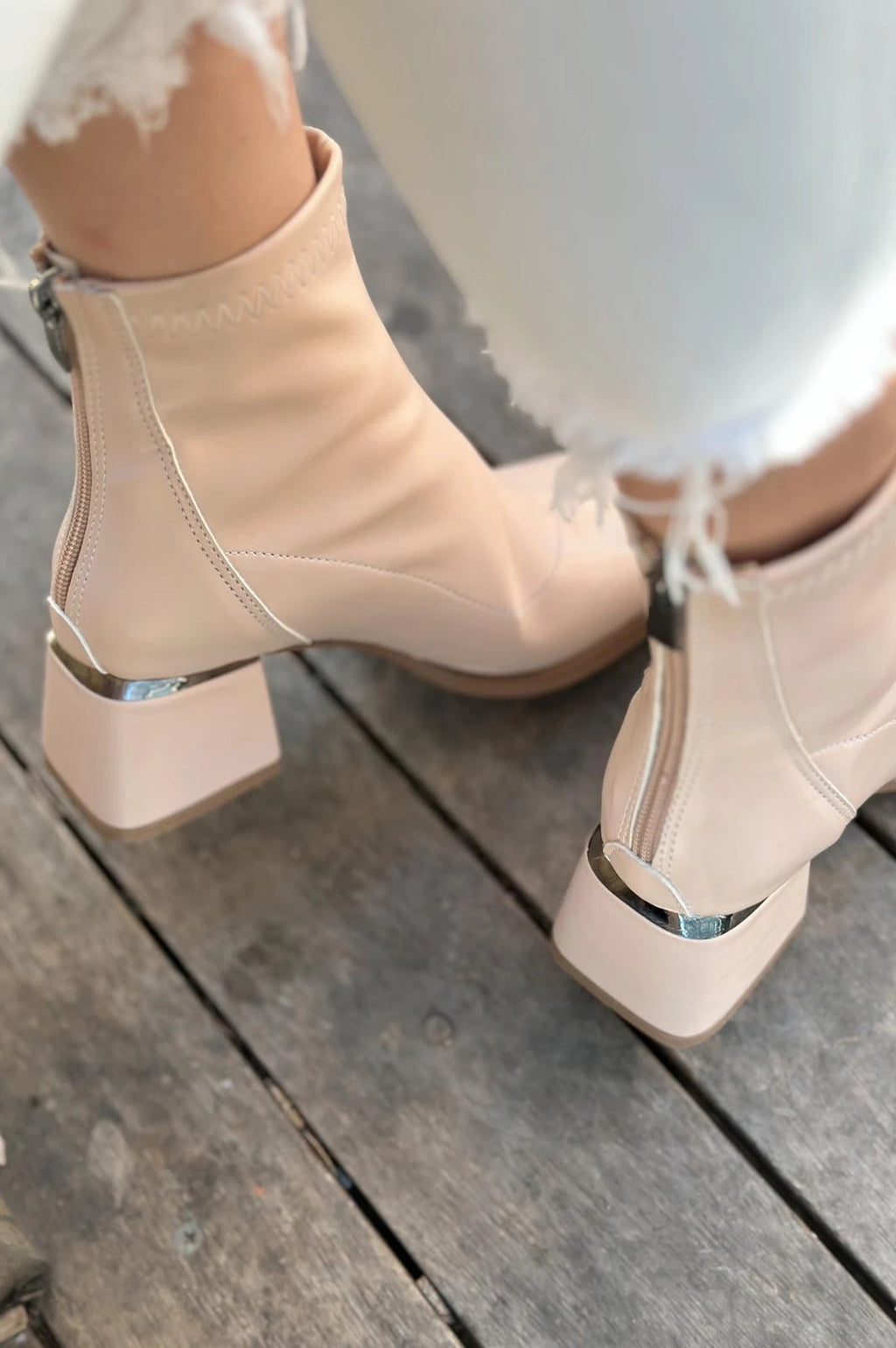 Daviyo Nude Faux Leather Stretch Women's Boots