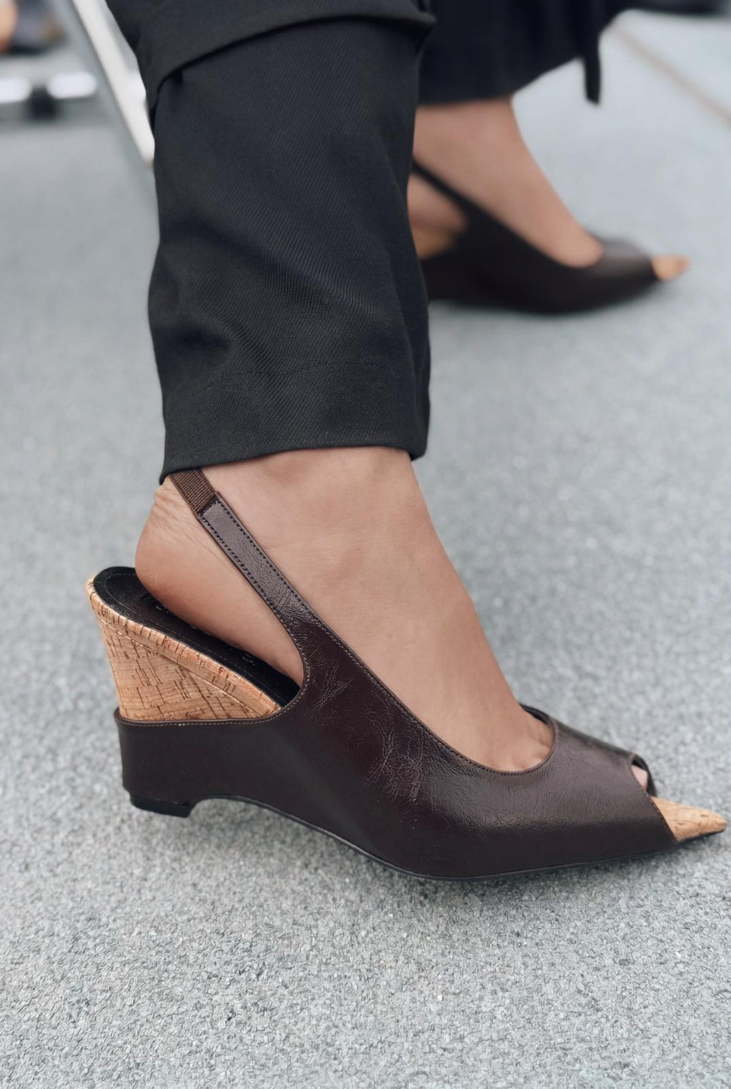 Nerov Dark Brown Crinkled Faux Leather Women's Wedge Heel Sandals