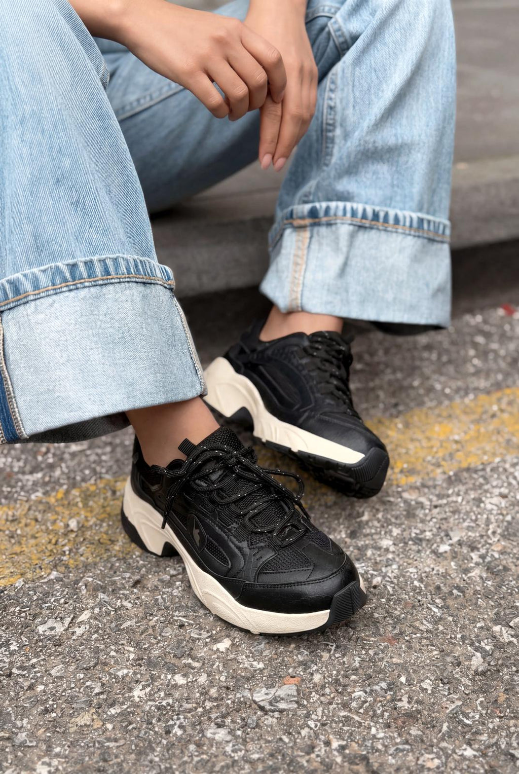 Norser Black Genuine Leather Women's Sneakers