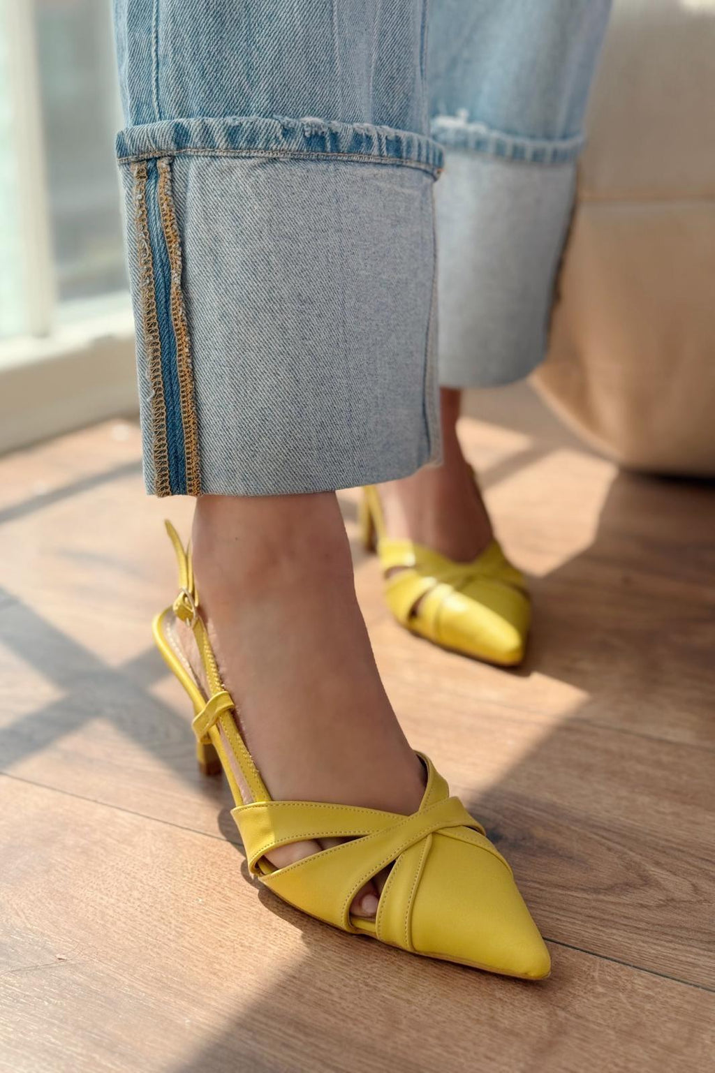 Peraps Yellow Faux Leather Women's Pumps