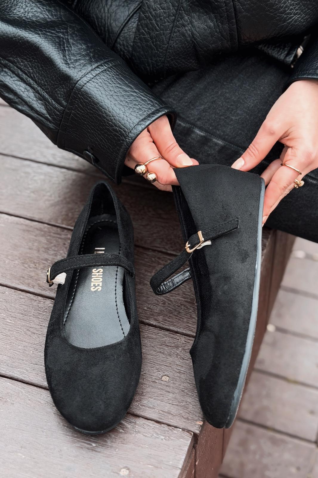 Tenris Black Suede Women's Wedge Heel Flats