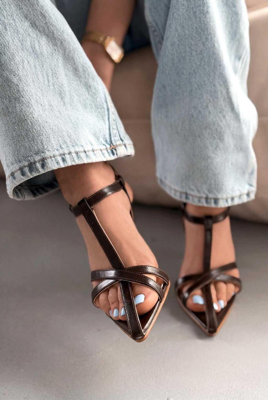 Morlen Light Brown Patent Faux Leather Women's Pumps Sandals