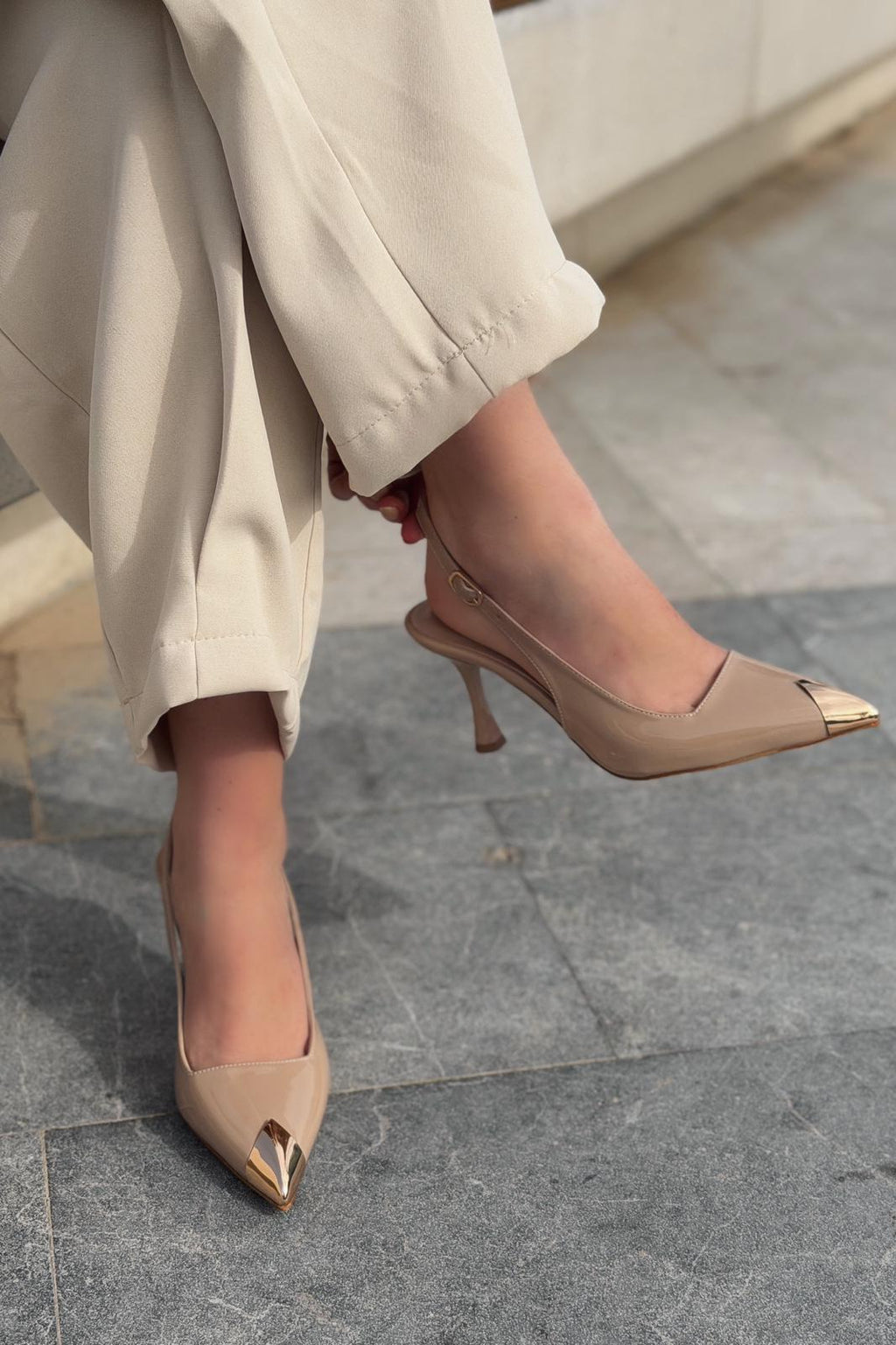 Caligo Nude Patent Faux Leather Women's Stilettos