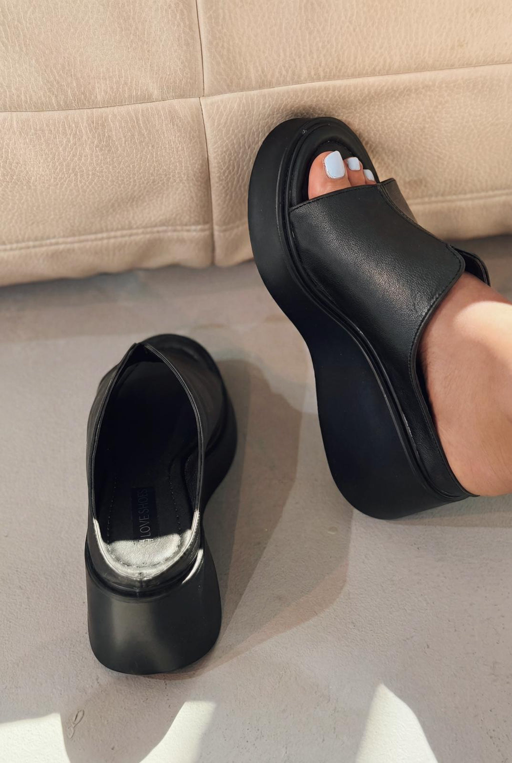 Torvyn Black Faux Leather Women's Wedge Heel Mules