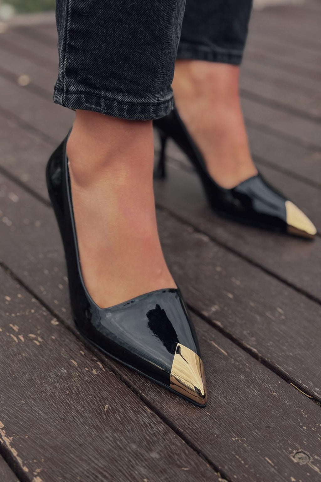 Noctra Black Patent Faux Leather Women's Stilettos