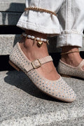 Orion Beige Suede Stone-Embellished Women's Flats