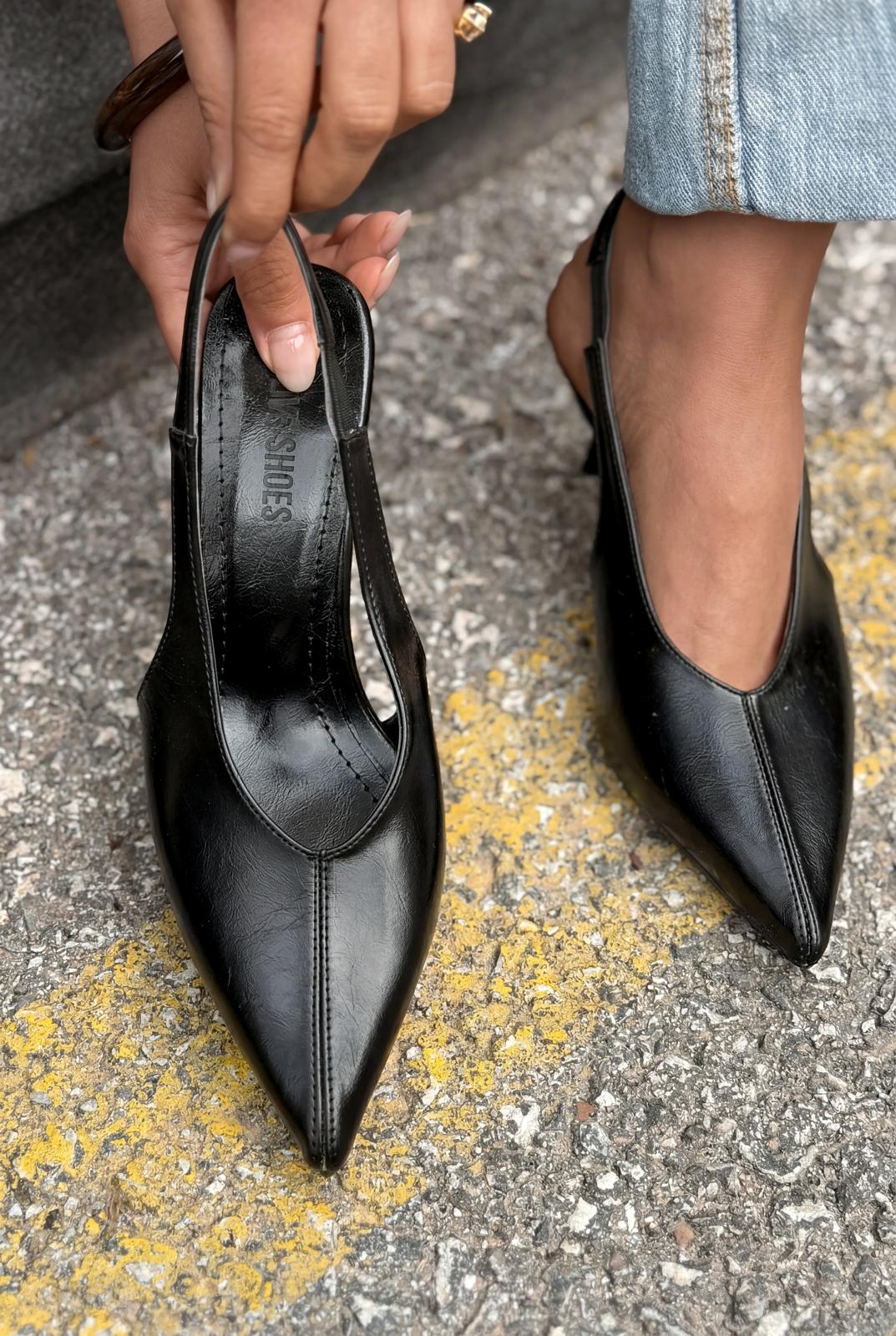 Navore Black Crinkled Faux Leather Women's Stilettos