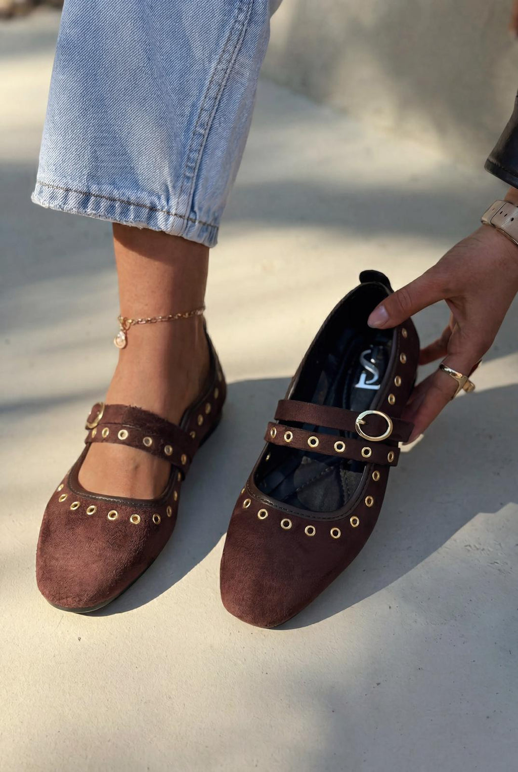 Elia Dark Brown Suede Women's Flats