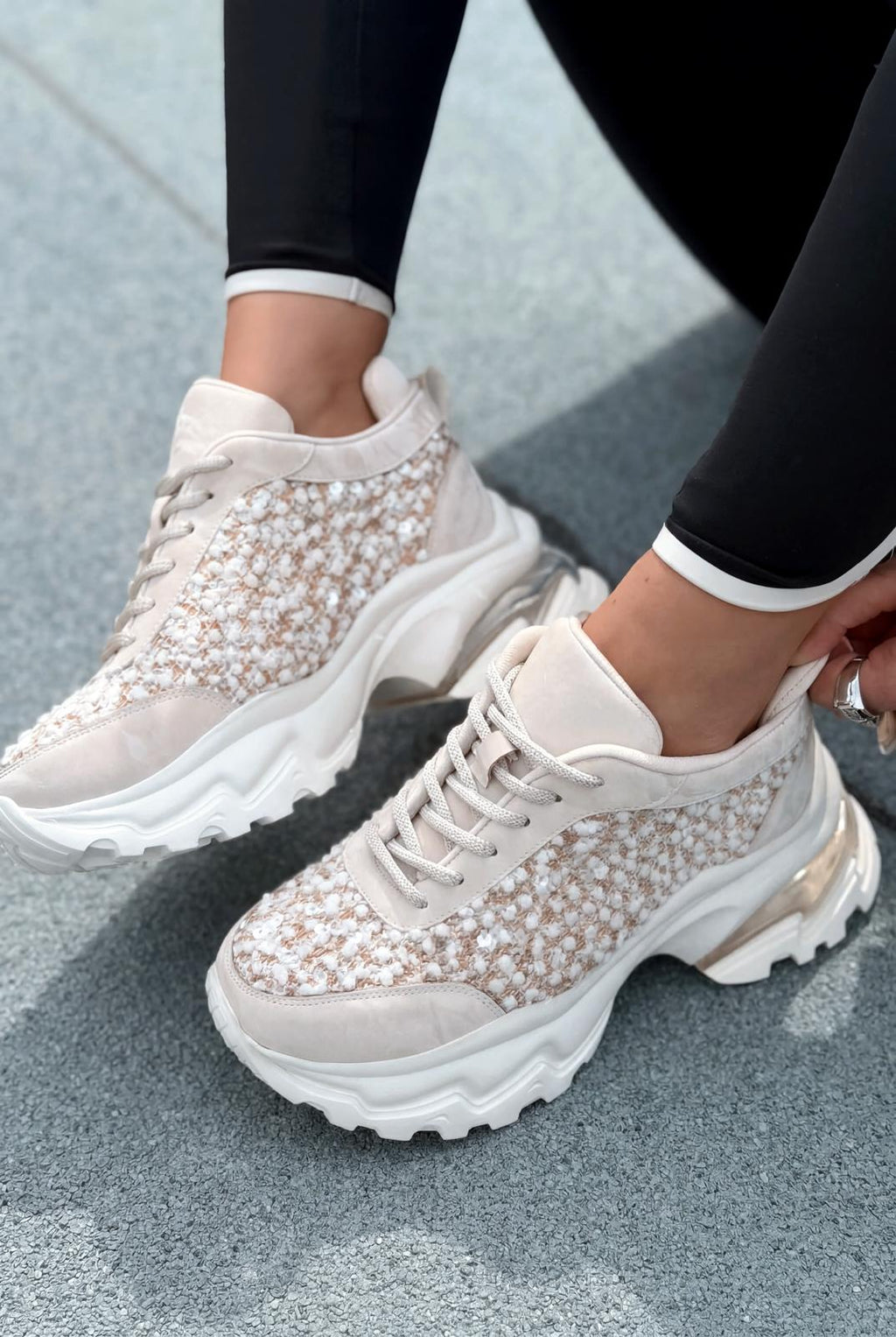 Melion Beige Sequin Women's Sneakers