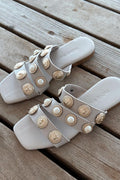 Ceylor Beige Faux Leather Buckle Detail Women's Slides