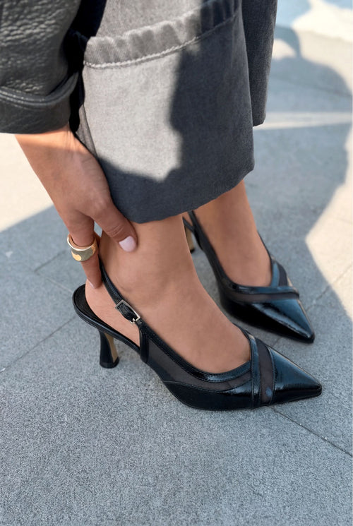 Almerion Black Patent Faux Leather Stiletto