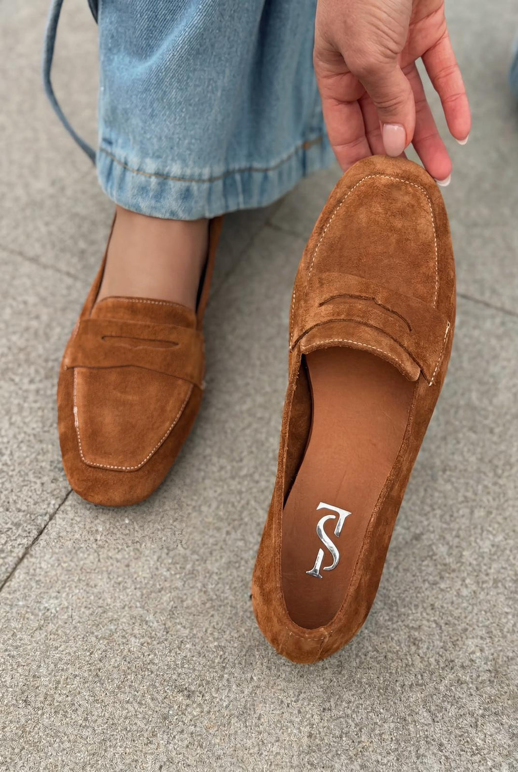 Melniel Tan Genuine Suede Women's Loafers