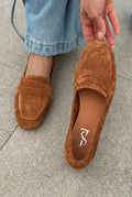 Melniel Tan Genuine Suede Women's Loafers