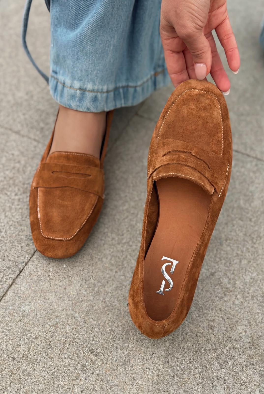 Melniel Tan Genuine Suede Women's Loafers