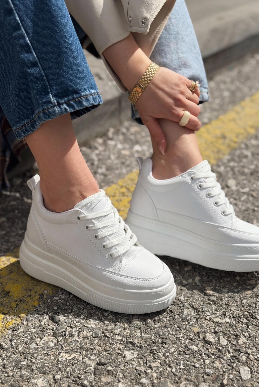 Korin White Faux Leather Women's Hidden Wedge Sneakers