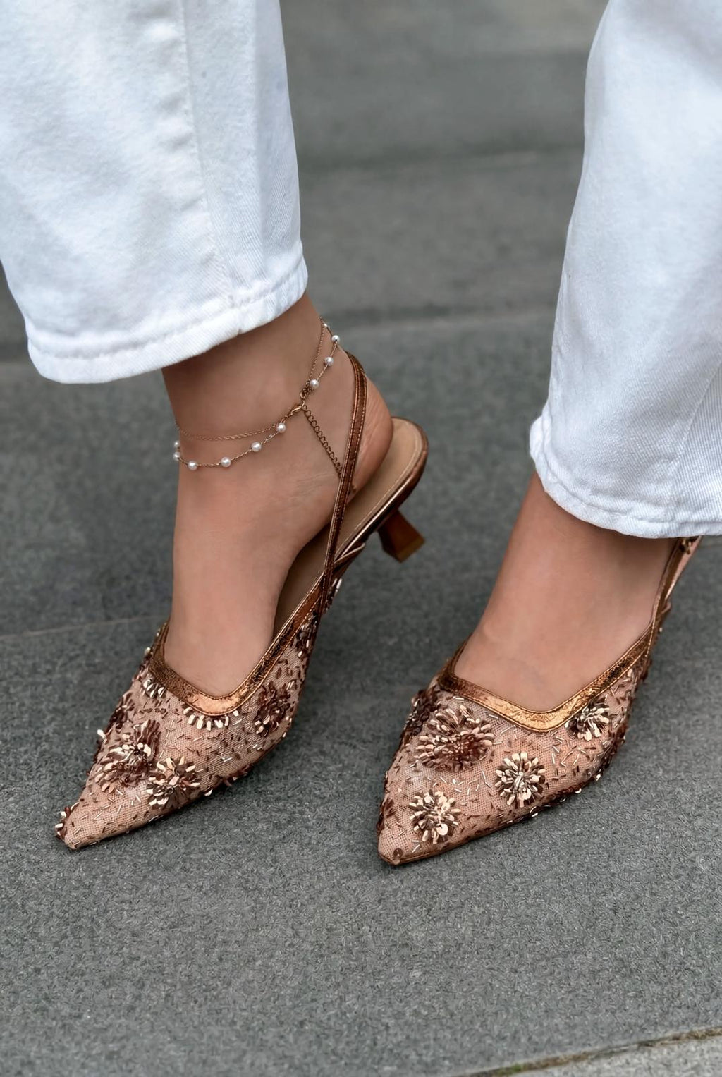 Serona Bronze Embroidered Women's Stilettos