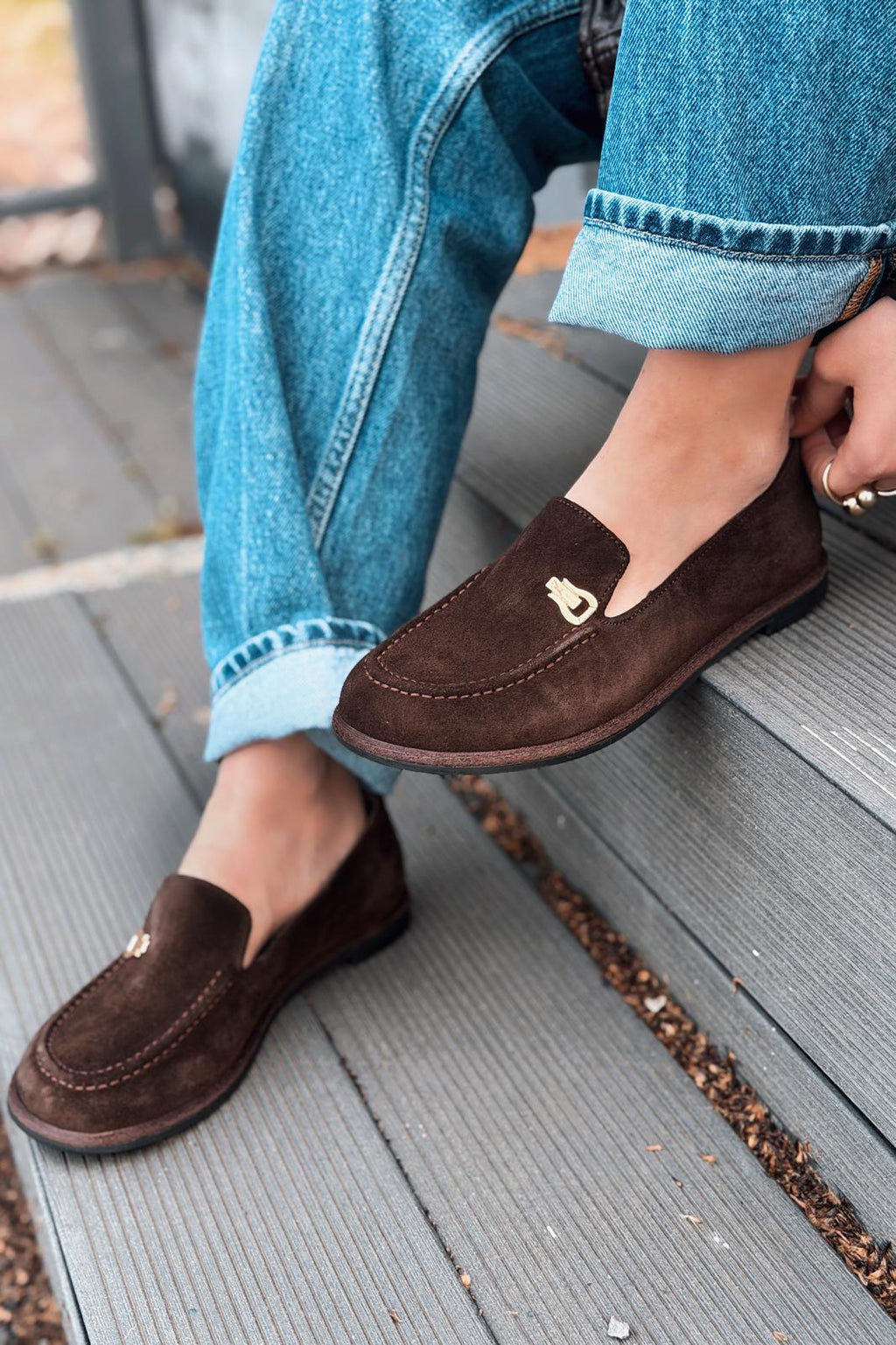Rasen Dark Brown Genuine Suede Women's Loafers