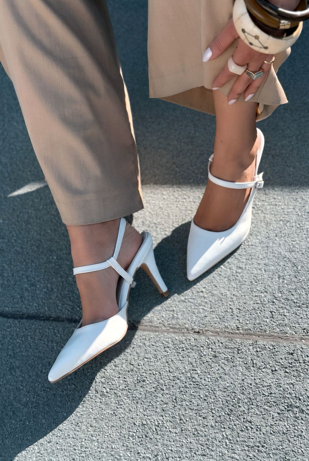 Lorent White Crinkled Faux Leather Women's Stilettos