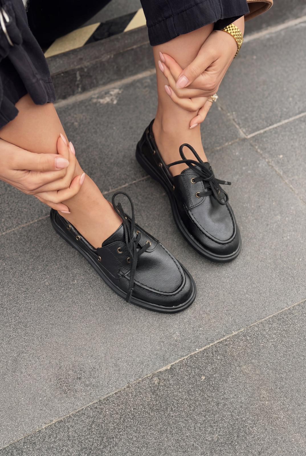 Morin Black Faux Leather Women's Oxford Shoes