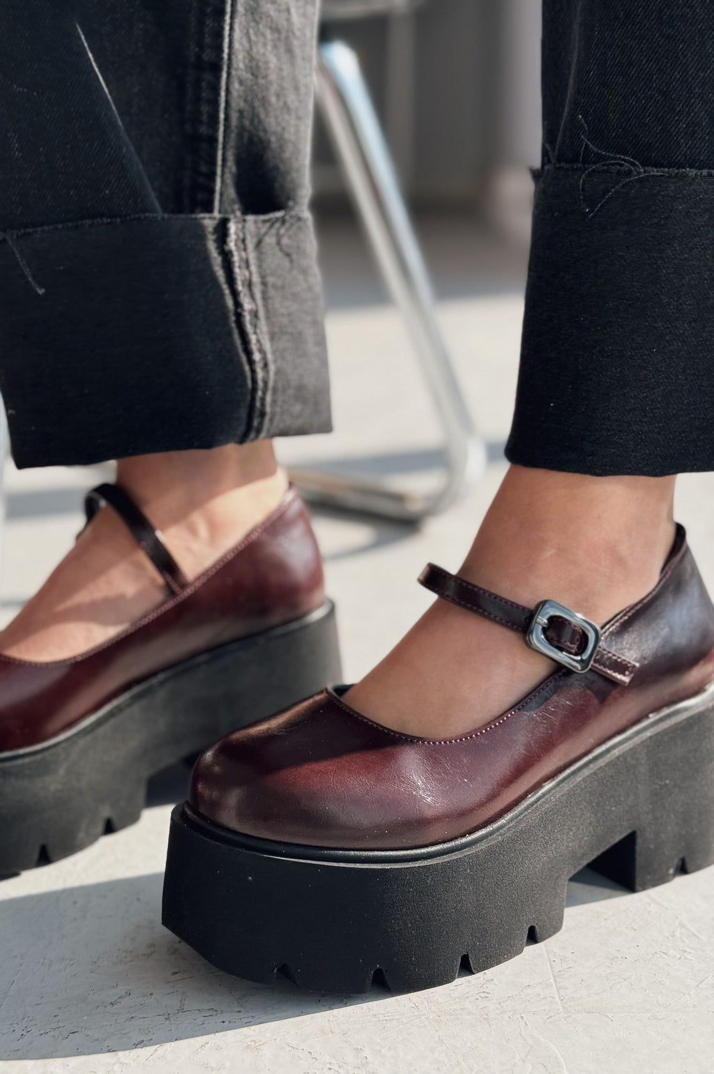 Tinos Bordeaux Faux Leather Platform Women's Mary Jane