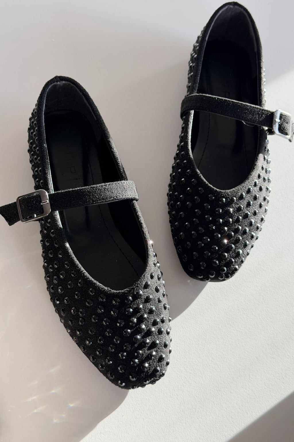 Orion Black Suede Black Crystal Detail Women's Flats