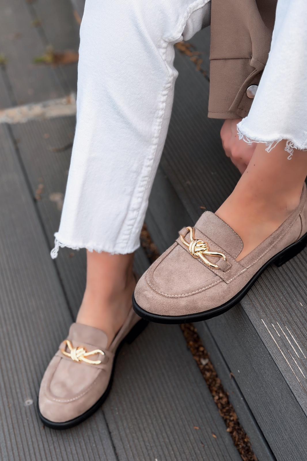 Norel Taupe Suede Bow Detail Women's Loafers